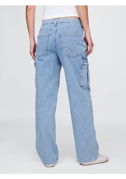 Kadın Mavi Mid Rise '90S Loose Kargo Jean Pantolon
