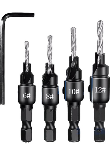 Sıqıcnc 5 Adet Ağaç Işleme Havşa Başlı Matkap ve Pah Kırma Tek Parça Altıgen Saplı Havşa Kızarmış Hamur Büküm Matkap (Yurt Dışından)