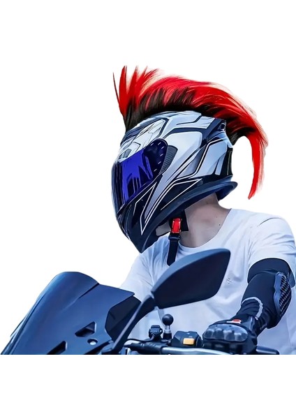 Mavi, Mor, Kırmızı, Sarı ve Pembe Erkek Kask Saçı – Vantuzlu Motosiklet Aksesuarı