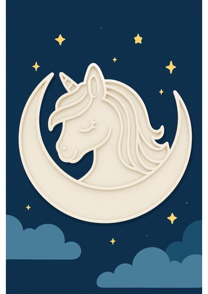 Ayışığı Unicorn Figür Boyama Seti – 4 Renk Boya + 1 Fırça | Çocuk Eğitici Hobi Plakası(12 Cm)