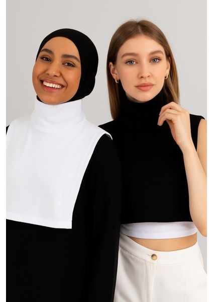 Mırach 2'li Paket Tam Balıkçı Full Kapalı Fitilli Kolsuz Boyunluk Seti Siyah ve Beyaz | Tesettür Atlet Bluz Crop