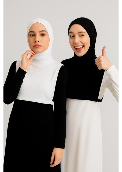 Mırach 2'li Paket Tam Balıkçı Full Kapalı Fitilli Kolsuz Boyunluk Seti Siyah ve Beyaz | Tesettür Atlet Bluz Crop modelleri