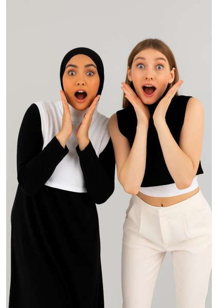 Mırach 2'li Paket Tam Balıkçı Full Kapalı Fitilli Kolsuz Boyunluk Seti Siyah ve Beyaz | Tesettür Atlet Bluz Crop indirimleri