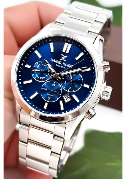 Erkek Kol Saati Exclusive Çelik Kordon Bileklik Hediyesi ile Gümüş-Mavi zmdk1125