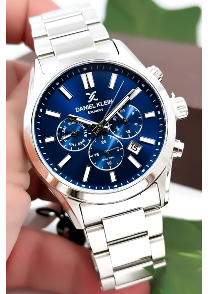 Erkek Kol Saati Exclusive Çelik Kordon Bileklik Hediyesi ile Gümüş-Mavi zmdk1125 fırsatları