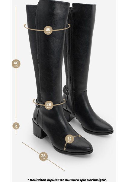 Kadın Fermuarlı Günlük Klasik Topuklu Çizme Aret Siyah