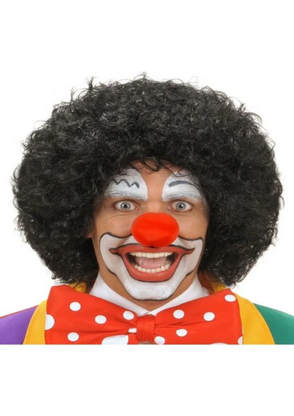 Siyah Renk Kıvırcık Afro Bonus Peruk Saç ve Kırmızı Sünger B Seti