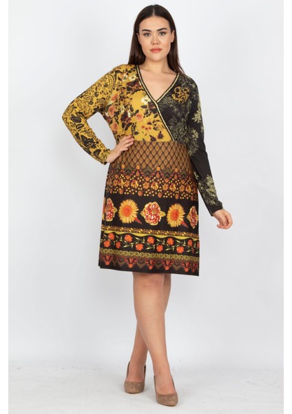 Kadın Renkli Yakasi Sim Şeritli Renkli Elbise 65N13992 fiyatları