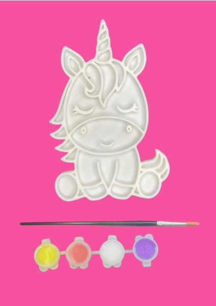Tatlı Unicorn Figür Boyama Seti – 4 Renk Boya + 1 Fırça | Çocuk Eğitici Hobi Plakası(12 Cm) fiyatları