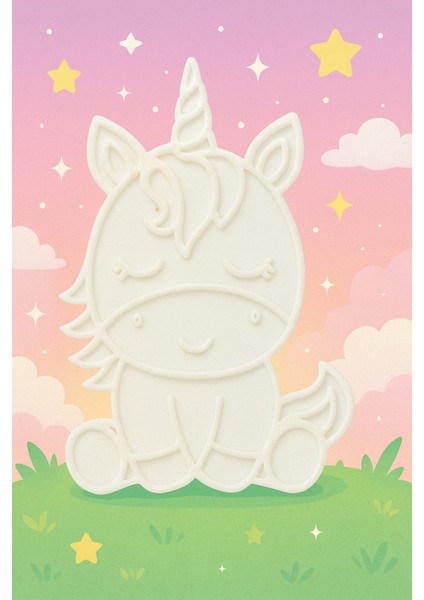 Tatlı Unicorn Figür Boyama Seti – 4 Renk Boya + 1 Fırça | Çocuk Eğitici Hobi Plakası(12 Cm)