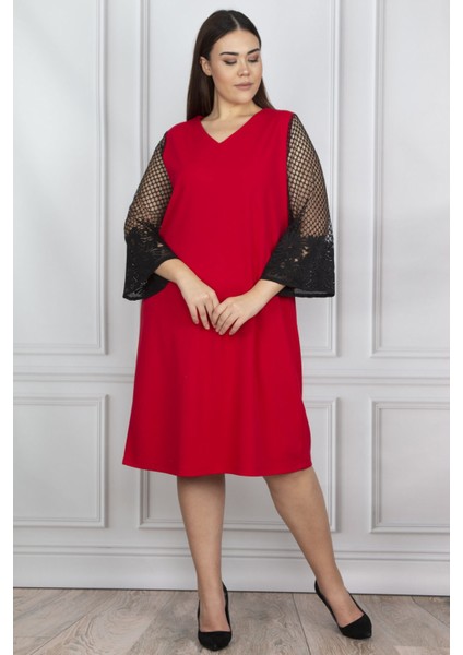 Kadın Kırmızı Dantel Detaylı Elbise 65N20604