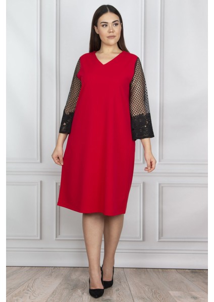Kadın Kırmızı Dantel Detaylı Elbise 65N20604 fırsatları