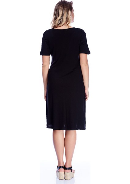 Kadın Siyah Viskon Çizgi Detaylı Elbise 65N24230 fiyatları