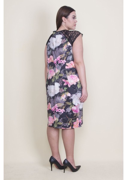 Kadın Renkli Dantel Detaylı Çiçek Desenli Astarlı Elbise 65N22423 fiyatları