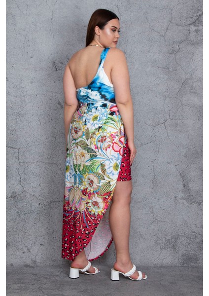 Kadın Renkli Tek Omuzlu Yırtmaç ve Iç Etek Detaylı Elbise 65N24452 fırsatları