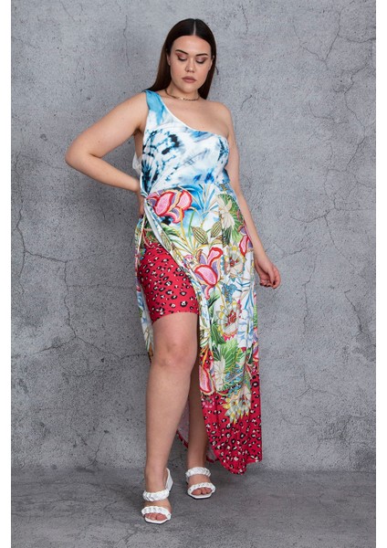 Kadın Renkli Tek Omuzlu Yırtmaç ve Iç Etek Detaylı Elbise 65N24452 indirimleri