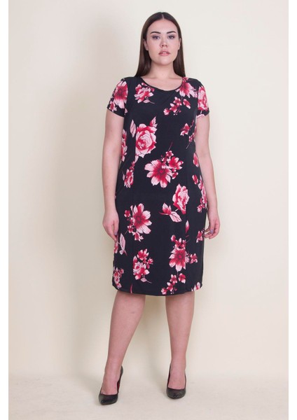 Kadın Siyah Çiçek Desenli Astarlı Elbise 65N22415