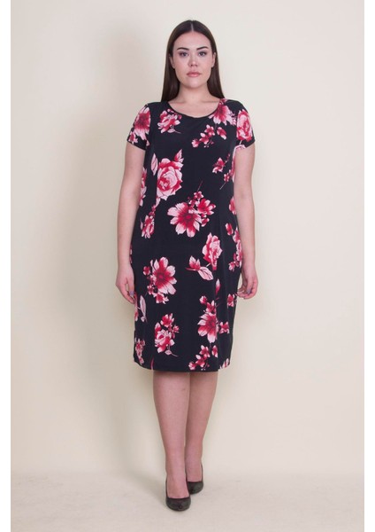 Kadın Siyah Çiçek Desenli Astarlı Elbise 65N22415 modelleri