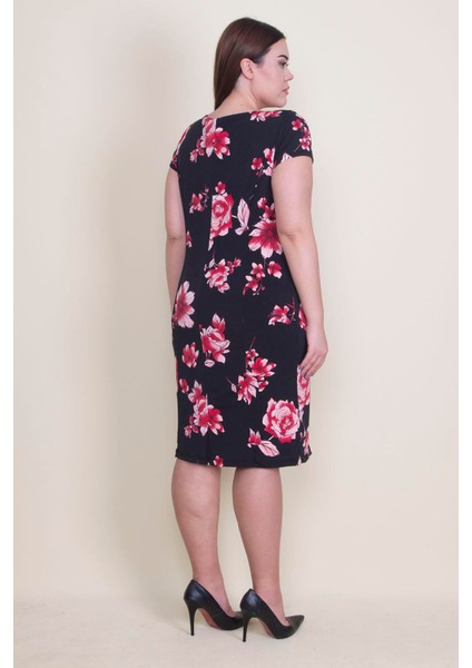 Kadın Siyah Çiçek Desenli Astarlı Elbise 65N22415 fırsatları