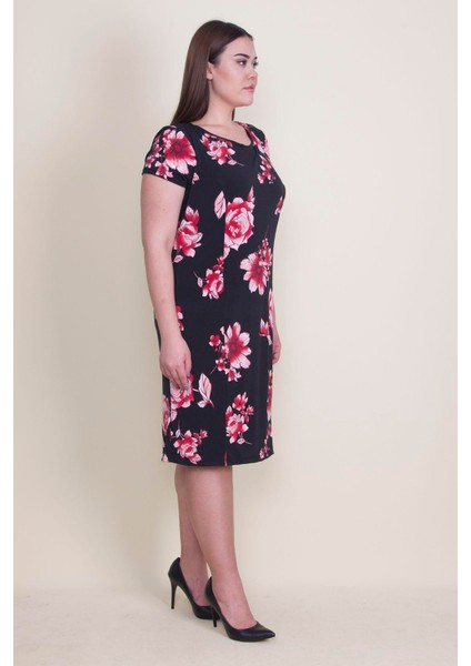 Kadın Siyah Çiçek Desenli Astarlı Elbise 65N22415 indirimleri