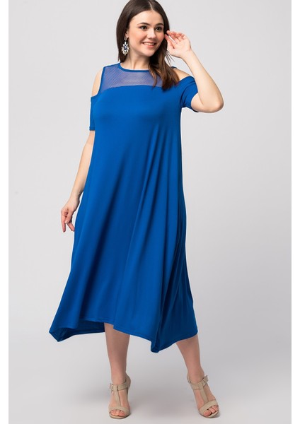 Kadın Haki Roba File Detaylı Viskon Elbise 65N24231