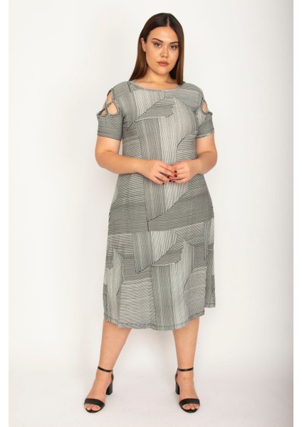 Kadın Gri Omuz Detaylı Elbise 65N26571