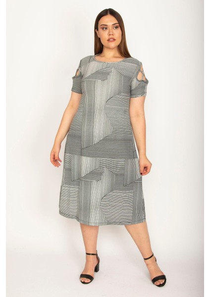 Kadın Gri Omuz Detaylı Elbise 65N26571 indirimleri