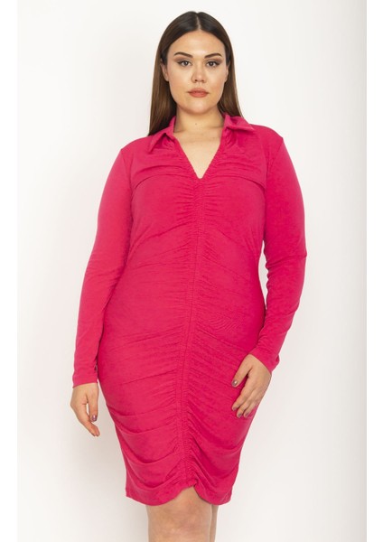 Kadın Fuşya Büzgü Ve Yaka Detaylı Elbise 65N26806 indirimleri