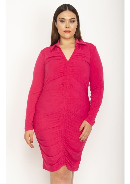 Kadın Fuşya Büzgü Ve Yaka Detaylı Elbise 65N26806 fırsatları