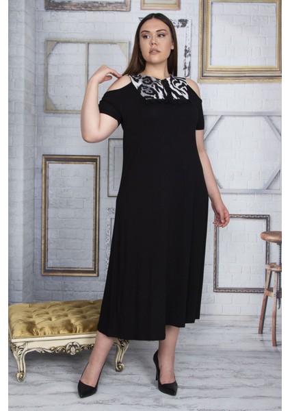 Kadın Gri Omuz Dekolteli Roba Garnili Elbise 65N25800