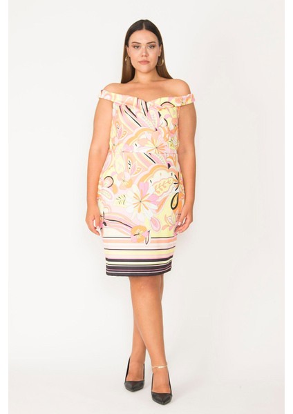 Kadın Sarı Yaka Detaylı Renkli Elbise 65N27716