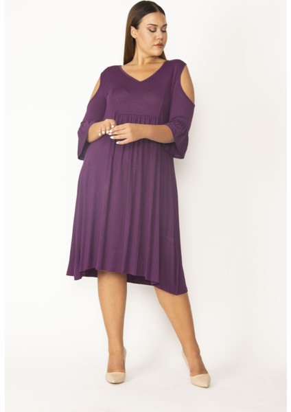 Kadın Haki Omuz Dekolteli Göğüs Büzgü ve Kol Volan Detaylı Viskon Elbise 65N27447 fiyatları