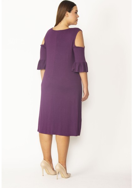 Kadın Haki Omuz Dekolteli Göğüs Büzgü ve Kol Volan Detaylı Viskon Elbise 65N27447 indirimleri