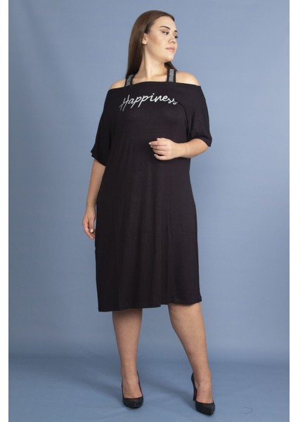 Kadın Haki Sim Detaylı Ön Baskılı Viskon Elbise 65N27473