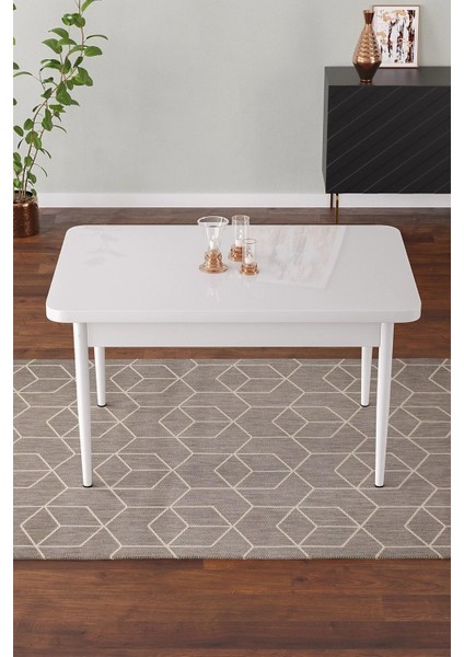 Vera 70X110 Mdf Beyaz Renk Ahşap Ayaklı Sabit Üst Kalite Mutfak Masası, Yemek Masası, Salon Masası
