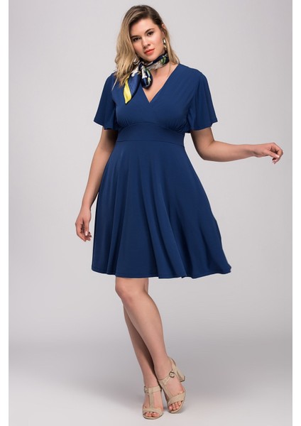 Kadın Lacivert Bel Detaylı Volan Kollu Elbise 65N29769