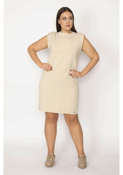 Kadın Haki Pamuklu Kumaş Omuzları Vatkalı Spor Elbise 65N29430