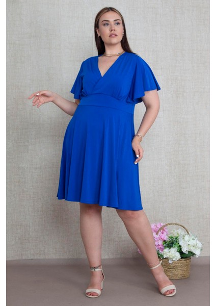 Kadın Saks Bel Detaylı Volan Kollu Elbise 65N29766 fiyatları