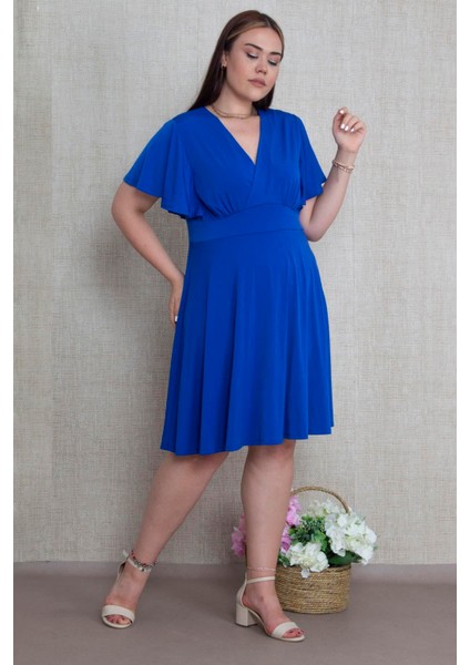 Kadın Saks Bel Detaylı Volan Kollu Elbise 65N29766 indirimleri