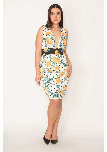 KADIN RENKLİ YAN BÜZGÜ VE BEL DRAPE DETAYLI V YAKALI ELBİSE modelleri