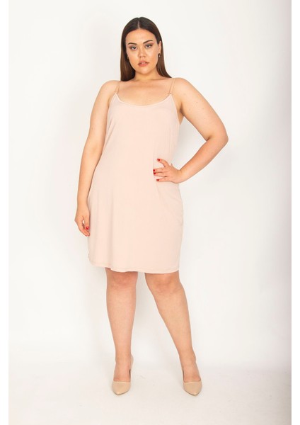 Kadın Bej Askı Boyu Ayarlı Jüpon Elbise 65N29145 fiyatları