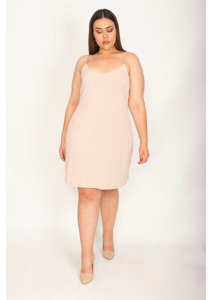 Kadın Bej Askı Boyu Ayarlı Jüpon Elbise 65N29145 modelleri