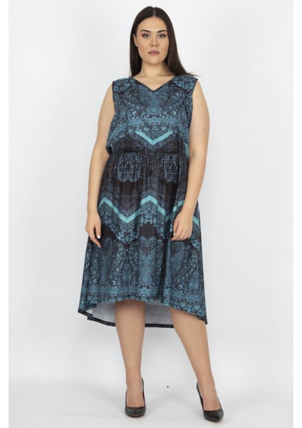 Kadın Petrol Arka Robası Dantel Bel Kısmı Lastikli Elbise 65N27924 indirimleri