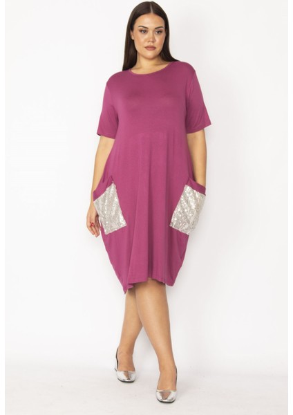 Kadın Bordo Cebi Payet Detaylı Viskon Elbise 65N28931