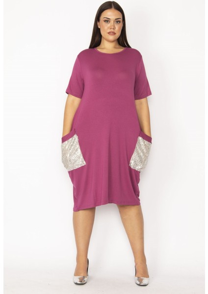 Kadın Bordo Cebi Payet Detaylı Viskon Elbise 65N28931 fırsatları