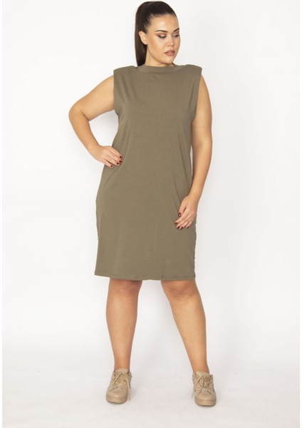 Kadın Haki Pamuklu Kumaş Omuzları Vatkalı Spor Elbise 65N29430