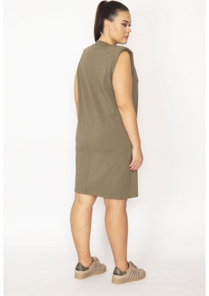 Kadın Haki Pamuklu Kumaş Omuzları Vatkalı Spor Elbise 65N29430 fırsatları