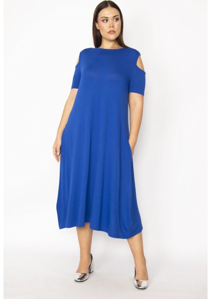 Kadın Haki Omuz Dekolteli Viskon Elbise 65N29520