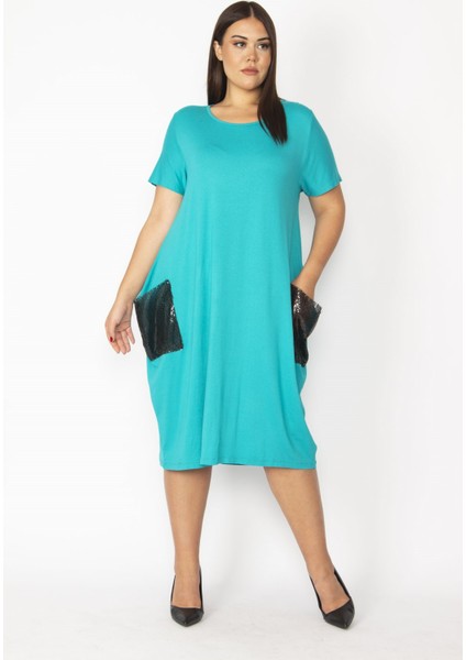 Kadın Bordo Cebi Payet Detaylı Viskon Elbise 65N28931