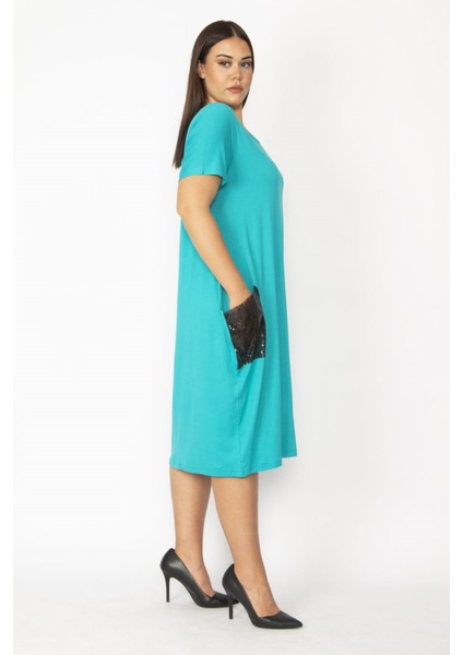 Kadın Bordo Cebi Payet Detaylı Viskon Elbise 65N28931 modelleri